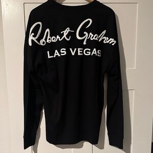 🔥Robert Graham Black Crewneck shirt with Skull Embroidery & 'Las Vegas' on back